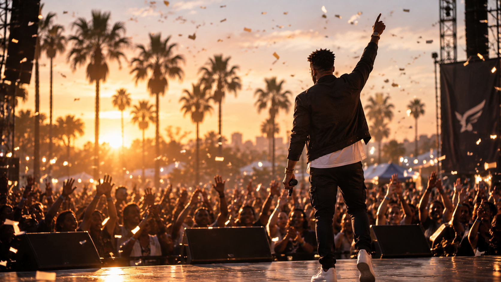 Arms open, sunset silhouette